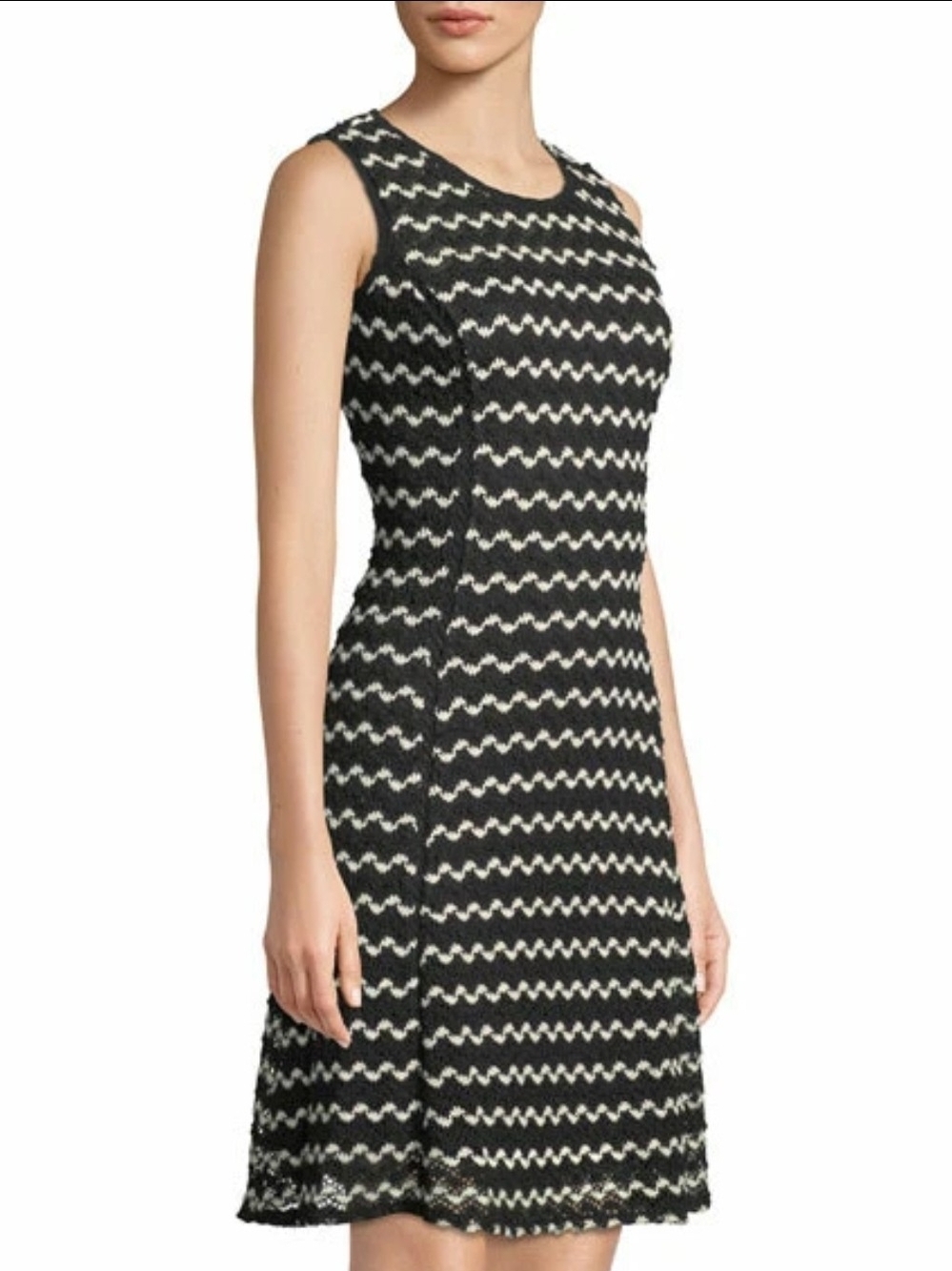 Karl Lagerfeld Black and White Chevron A-Line Dress